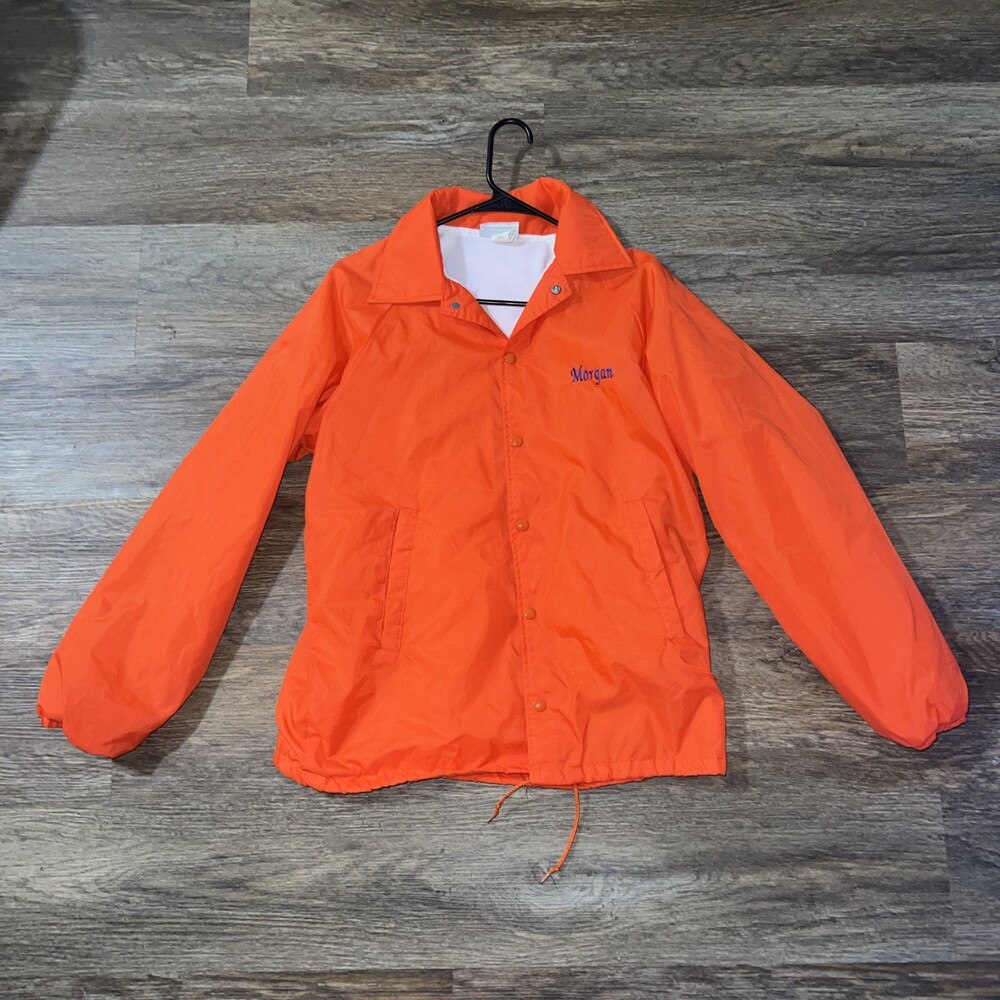 Women’s Vintage Orange Hartwell Fleece Nylon Button Snap Closure Collar Sz M